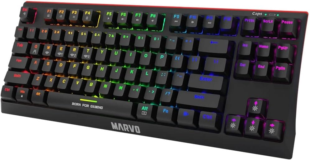 Marvo KG953W (Red Switch) 80% Wired & Wireless Modes Mechanical Gaming Keyboard Black - كيبورد وايرليس ميكانيكي