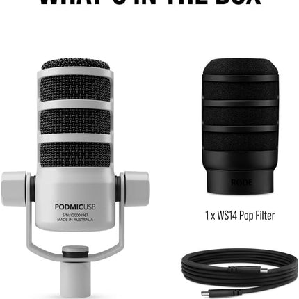 ميكروفون Rode PodMic USB &amp; XLR الديناميكي للبودكاست - أبيض - ميكروفون 