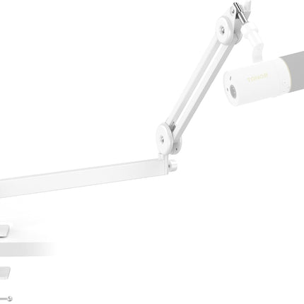 TONOR Microphone Boom Arm, Low Profile Mic Arm, Fully Adjustable Mic Stand with Desk Mount Clamp,Screw Adapter, Cable Management, for Streaming Gaming Podcast Studio Recording Home Office T40LP White - ستاند للمايك