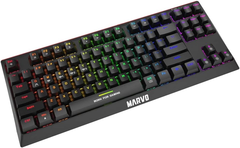 Marvo KG953W (Red Switch) 80% Wired & Wireless Modes Mechanical Gaming Keyboard Black - كيبورد وايرليس ميكانيكي