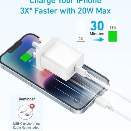 Anker A2348K21 Select High-speed Charger | 20W | USB-C | Charger With USB-C Cable  For iPhone, iPad, iPod And More (5 ft USB-C to USB-C Cable Included) - شاحن مع كيبل