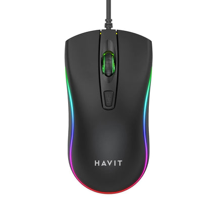 HAVIT MS72 Wired Gaming Optical Mouse 1200 DPI RGB - Black - فأرة  أر جي بي