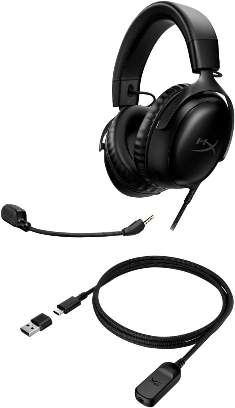 HyperX Cloud III Wired Gaming Headset, For PC / PS5 / PS4 / Xbox Series, Angled 53mm Drivers, Noise Cancelling, With LED Mic Mute Indicator, 10Hz-21kHz Frequency Response, Black - سماعة قيمنق