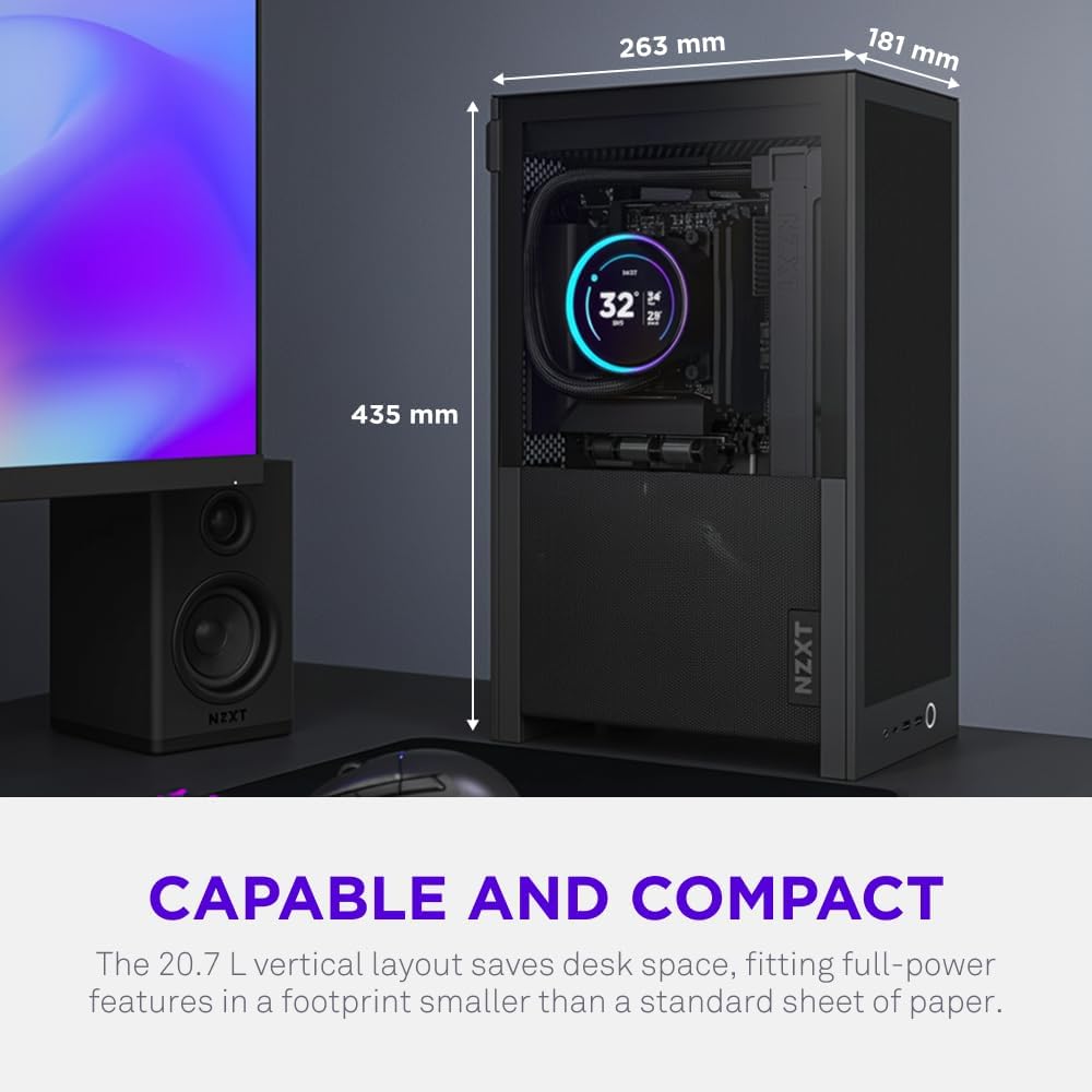 NZXT H2 Flow Mini-ITX Airflow Case – Black, Compact SFF Chassis, Perforated Mesh Front Panel & Tempered Glass - كيس حجم صغير