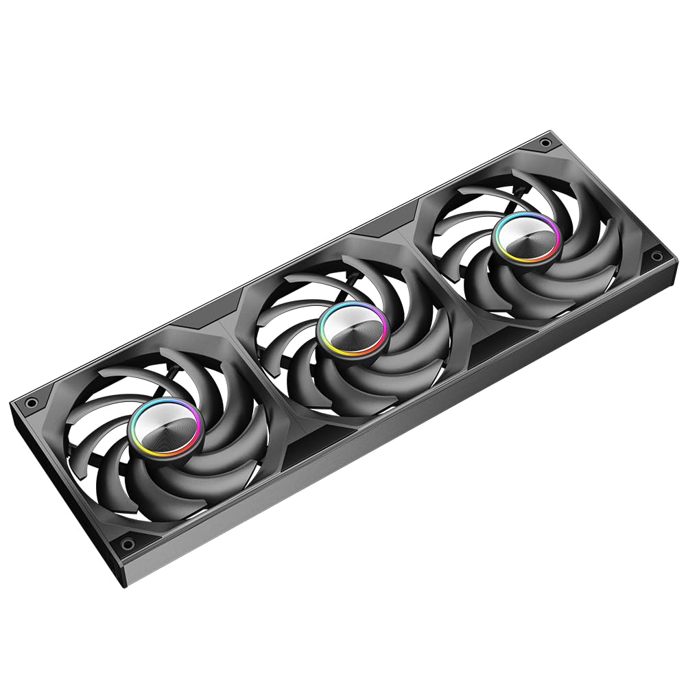 Jungle Leopard -Lite 360 PC Case Fan - Integrated Aluminum Side Light Band, Dynamic Fisheye Design with 3 x 120mm Fans, No Software Required RPM Display(Black) - مراوح