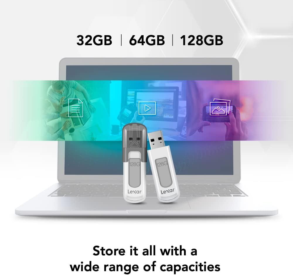 Lexar JumpDrive V100 64GB USB 3.2 Gen 1 Flash Drive, Gray - فلاش ذاكرة