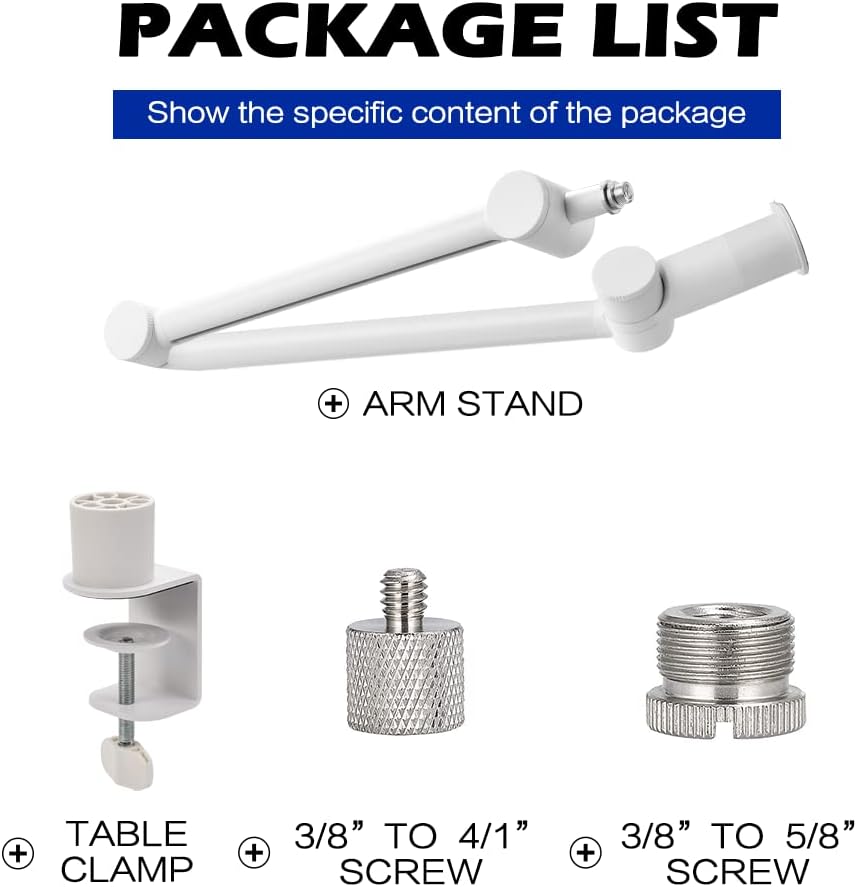 BOMGE Boom Arm Mic Stand - Adjustable Heavy Duty Suspension Boom Scissor Arm Stand with Cable Management Channels, Desk Clamp for Podcasts, Streaming, Gaming, Home Office, Recording -White - ستاند للمايك أبيض