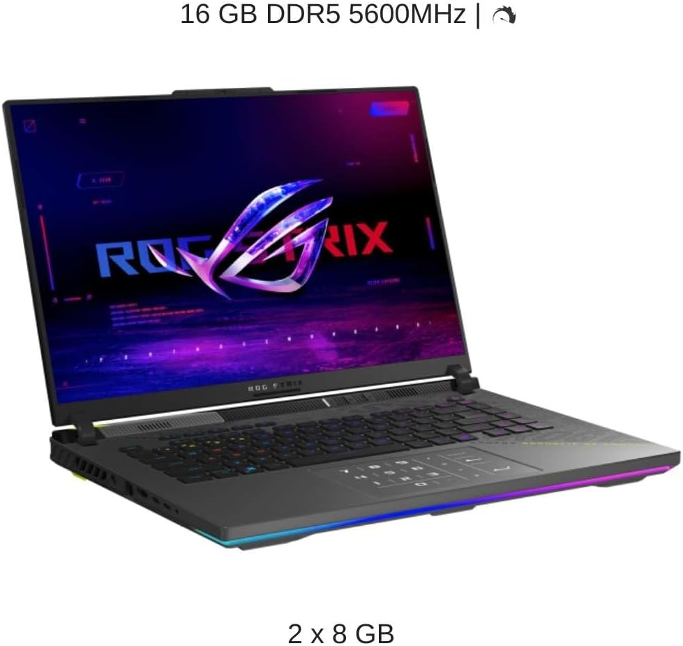 Asus ROG Strix G16 Gaming Laptop G614PR-G016W, 16-inch FHD 165Hz, R9 8940HX, RTX 5070Ti 12GB, 16GB Ram, 1TB SSD, Gray - لابتوب قيمنق