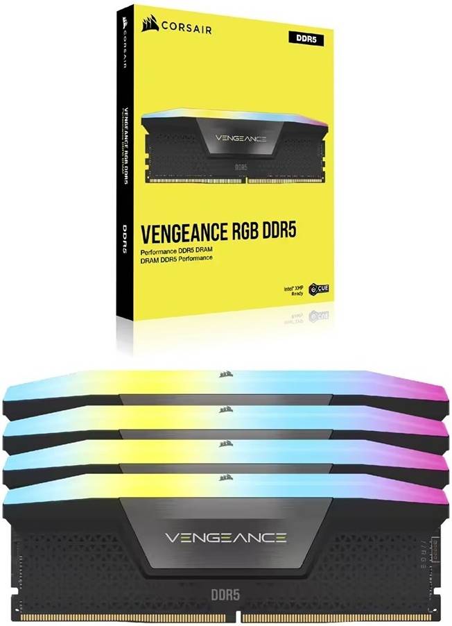 Corsair VENGEANCE RGB 192GB (4x48GB) DDR5 DRAM Desktop Memory Kit, 5200MHz Memory Speed, C38 CAS Latency, Intel XMP 3.0, 1.1V Memory Voltage, 288 Pin, Black -رامات