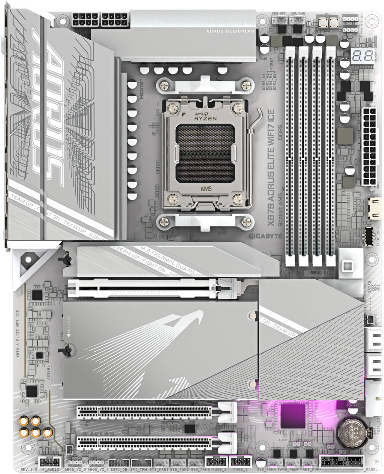 GIGABYTE X870 Aorus Elite WiFi7 ICE AM5 DDR5 ATX Motherboard, AMD X870 White - لوحه ام بيضاء