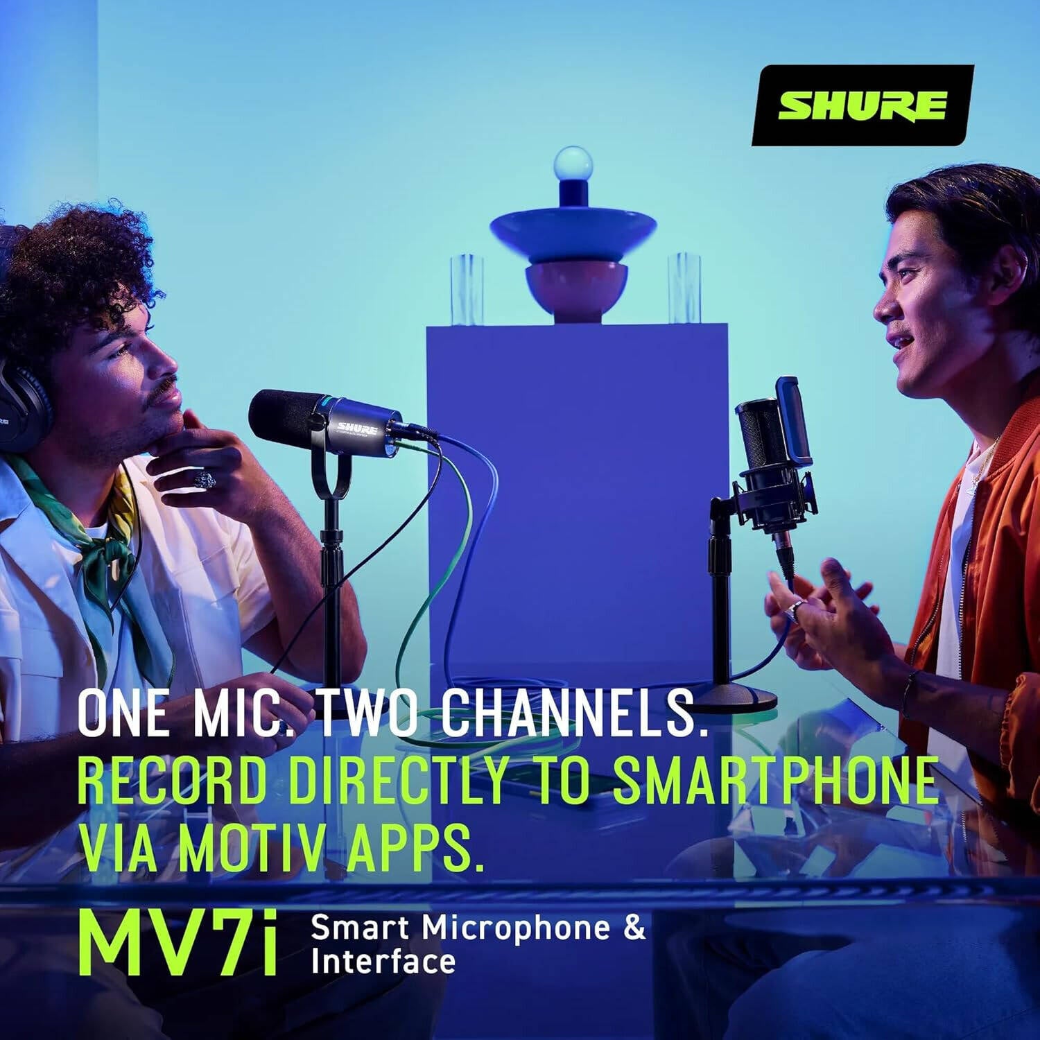 Shure MV7i Smart Microphone & Interface, Dynamic Auto Level Mode, Advanced DSP Features, Customizable LED Touch Panel, Multiple Recording Modes, Mac, Windows, iOS, and Android Compatible, Black | MV7i - مايك أحترافي