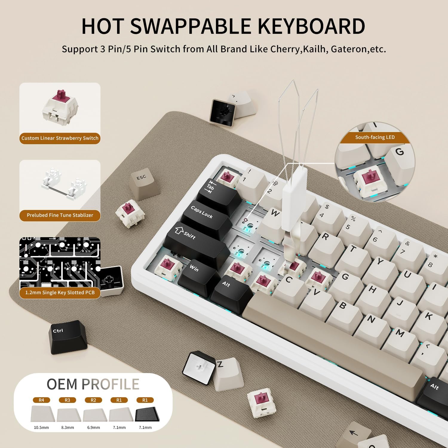 Attack Shark X66 Wireless Mechanical Gaming Keyboard RGB 3 Mode – Cheese White - كايبورد قيمينغ وايرلس