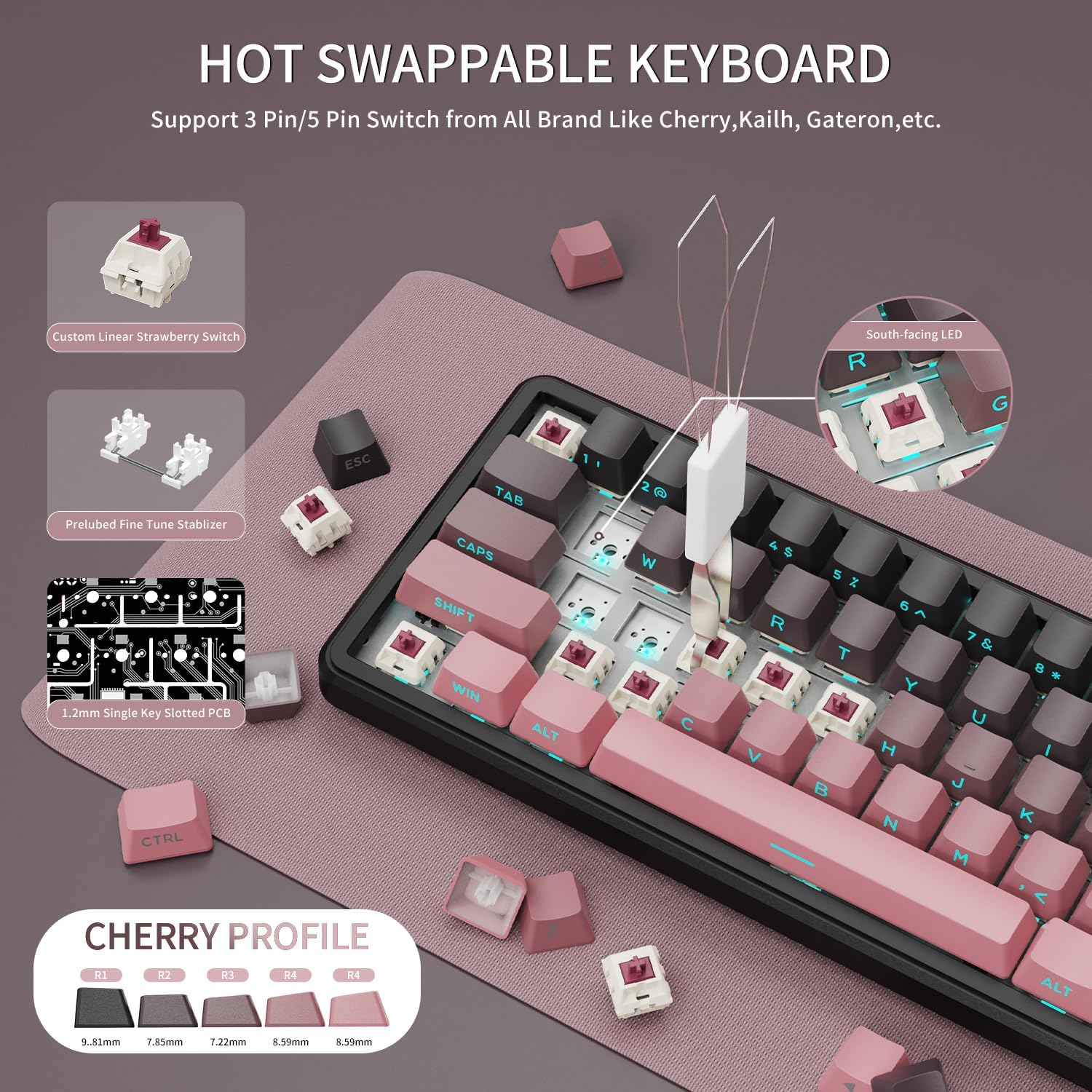 Attack Shark X66 Wireless Mechanical Gaming Keyboard RGB 3 Mode – Pink (Strawberry Switch) - كايبورد قيمينغ وايرلس
