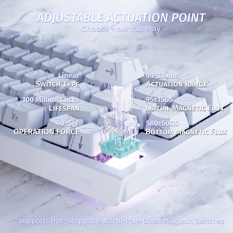 ATTACK SHARK X68 HE Rapid Trigger 60% Keyboard Magnetic Switch White Line - كيبورد مغناطيسي