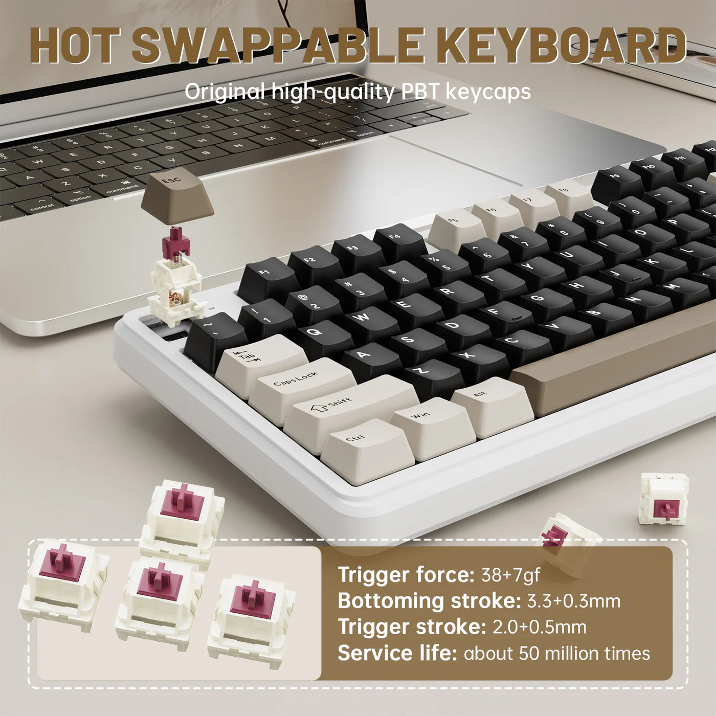 ATTACK SHARK X98PRO Wireless, Tri-Mode Gaming Mechanical Keyboard Cheese White - كيبورد ميكانيكي أبيض