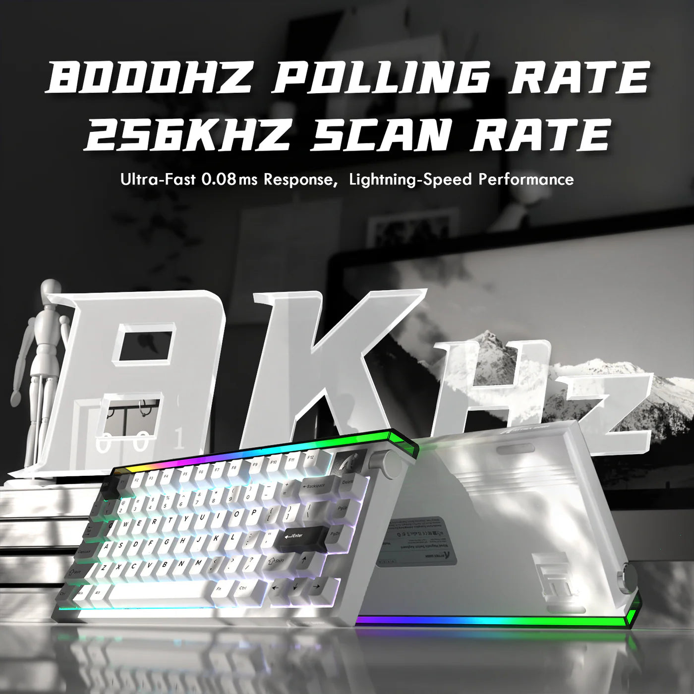 ATTACK SHARK R85 HE Rapid Trigger Keyboard Magnetic Switch with Custom Lightbox Starlight White - كيبورد مغناطيسي أبيض