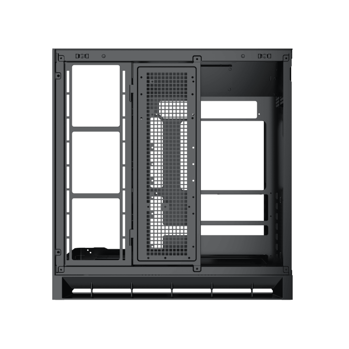 XIGMATEK Pano II E-ATX Medium Tower Case with One-Piece Curved Tempered Glass, 8 x 120mm ARGB Fans and PWM Remote Case, Vertical GPU Mount Included- كيس العاب أسود للكمبيوتر