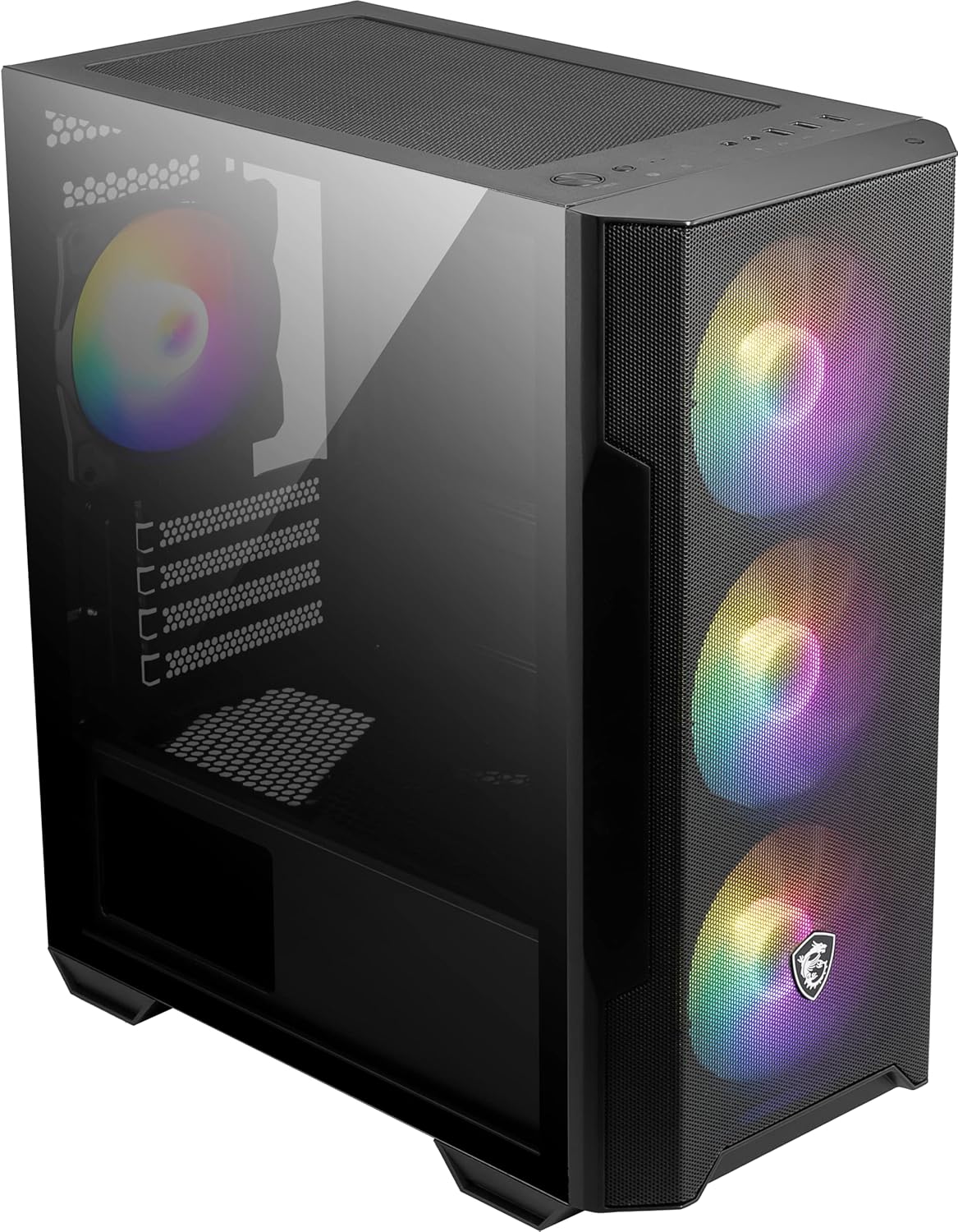 MSI MAG Forge M100R Micro Tower PC Case | Up to mATX | 4 X 120mm ARGB Fans Pre-Installed | Tempered Glass Side Panel | Magnetic Dust Filter - Black- كيس