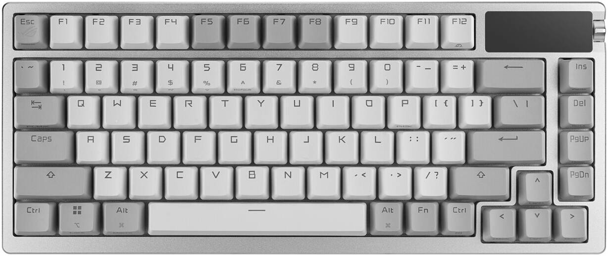 Asus ROG Azoth 75 Wireless Mechanical Gaming Keyboard RGB (EN/AR), OLED Display, ROG NX Red Switches, White - لوحة مفاتيح مع شاشه