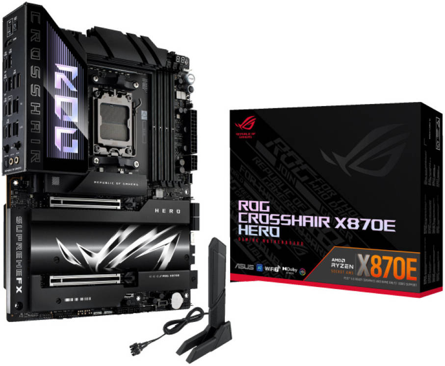 ASUS ROG CROSSHAIR X870E HERO, AMD AM5 Motherboard, DDR5 192GB Max Support EXPO, AI Intelligence, Wi-Fi 7, 2 x USB4 Ports, Overclocking Support  - لوحه ام