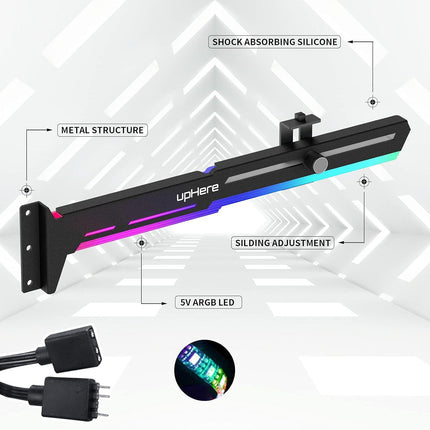 UPHERE 5V بطاقة رسومات RGB قابلة للتحكم GPU Brace Support حامل بطاقة الفيديو - أسود - حامل لكرت الشاشه 