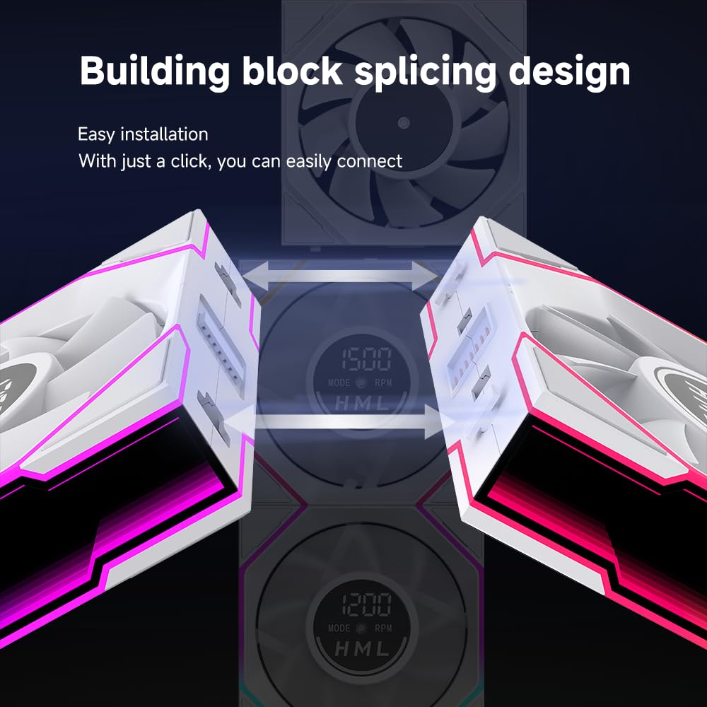 JUNGLE LEOPARD Interstellar Digital Fan V4 120mm Case Fan White-3Pack, Computer Cooling PC ARGB CPU Cooler Daisy Chain Fan - مروحة