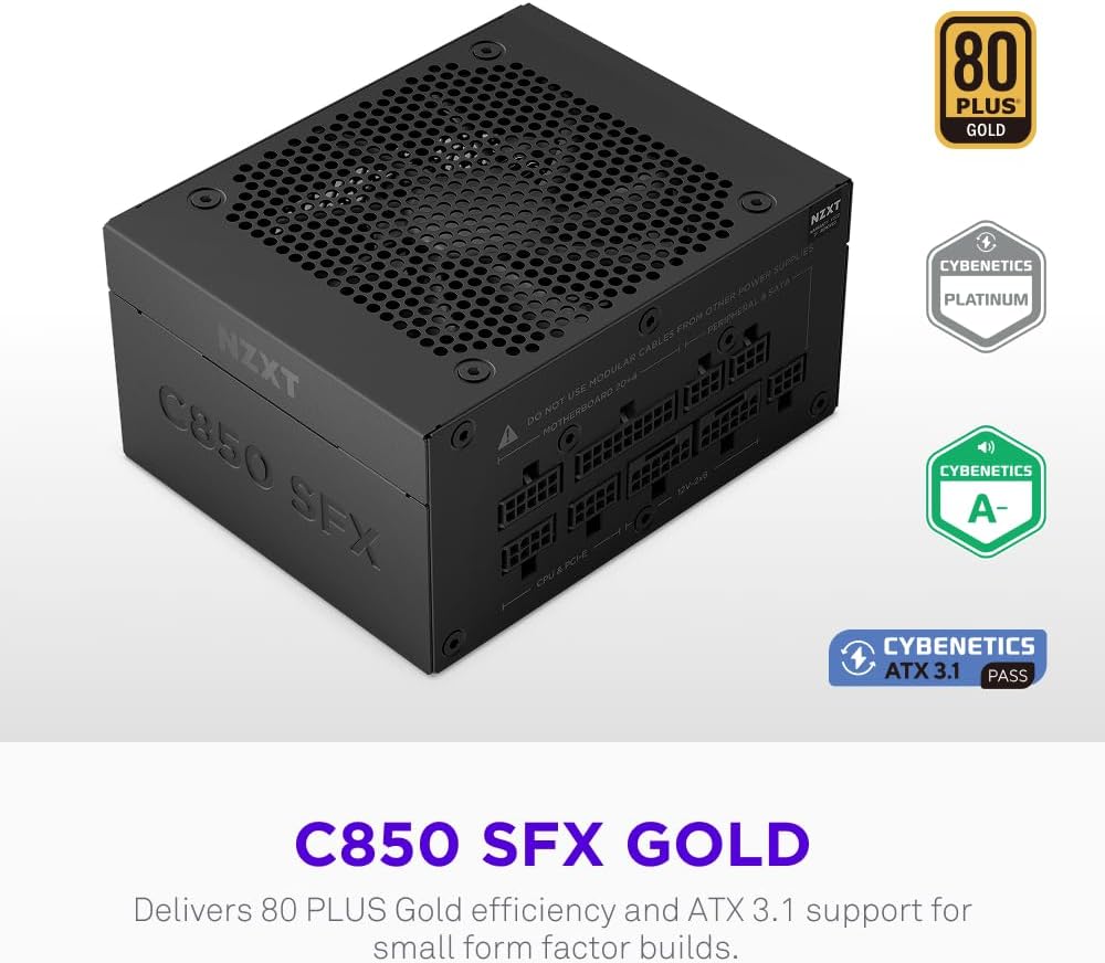 NZXT C850 SFX Gold 850W Power Supply – 80 PLUS Gold, Fully Modular SFF PSU, ATX 3.1 & PCIe 5.1 Ready with 12V-2x6 Cable - مزود طاقة حجم صغير