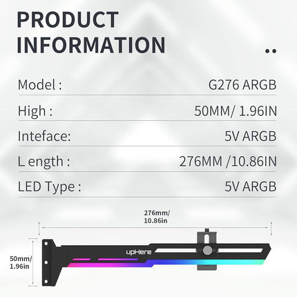 UPHERE 5V بطاقة رسومات RGB قابلة للتحكم GPU Brace Support حامل بطاقة الفيديو - أسود - حامل لكرت الشاشه 