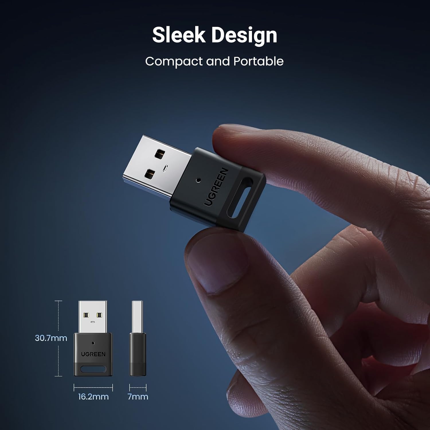 UGREEN USB Bluetooth Adapter for PC, 5.3 Bluetooth Dongle for Laptop,Mouse, Keyboard, Printers, Headsets, Speakers, Windows 8.1/10/11 - بلوتوث