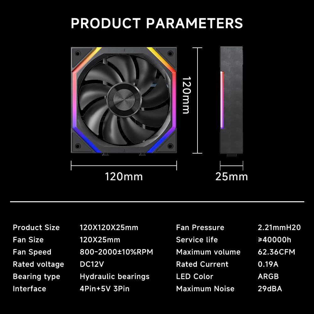 JUNGLE LEOPARD Galaxy Series V2 SR120 Single Fan, 120mm ARGB and PWM Case Fan (Forward / Reverse) Black - مروحة