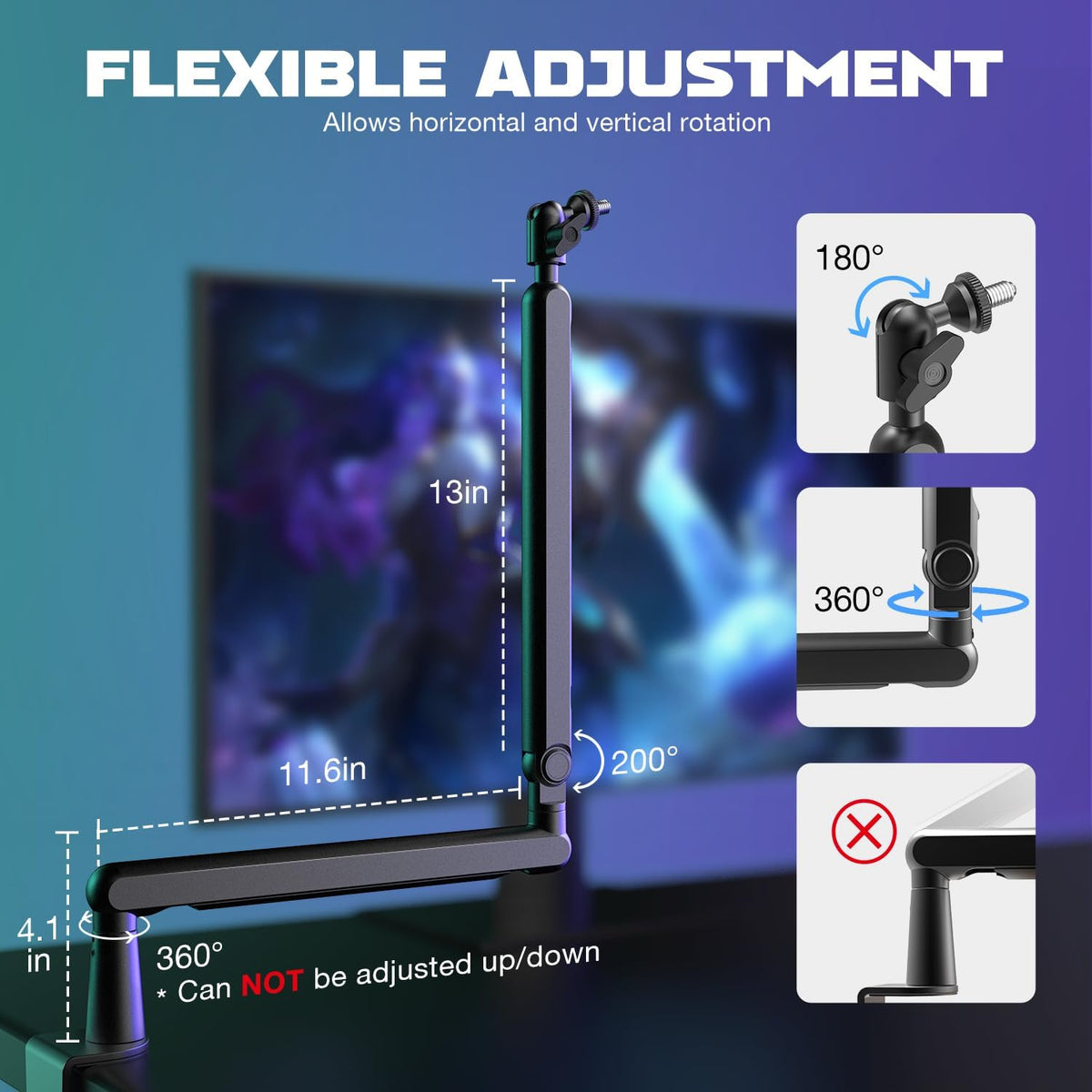 FIFINE BM88 Low Profile Microphone Boom Arm – Heavy-Duty All-Metal Desk Stand, Hidden Cable Management & 360° Rotation - ستاند مايك