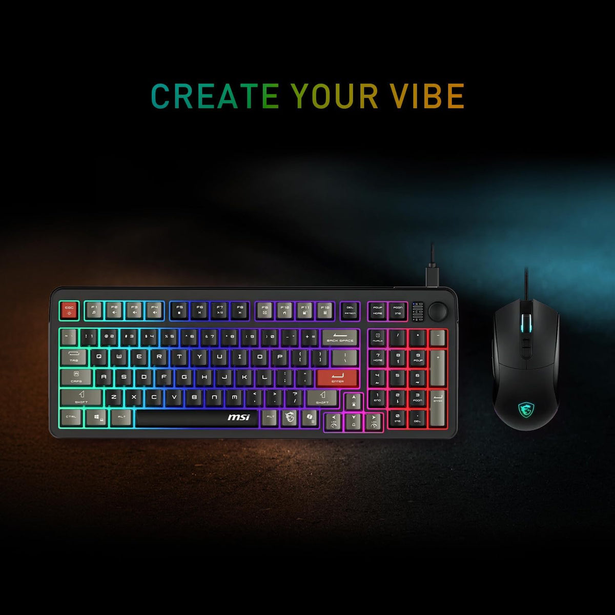 MSI Forge GK110 Gaming Combo – Durable Membrane Keyboard & 7200 DPI RGB Gaming Mouse (Hotkeys, Ergonomic Wrist Support) - ماوس وكيبورد