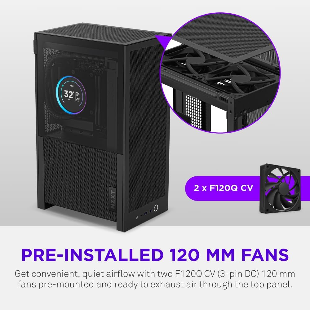 NZXT H2 Flow Mini-ITX Airflow Case – Black, Compact SFF Chassis, Perforated Mesh Front Panel & Tempered Glass - كيس حجم صغير