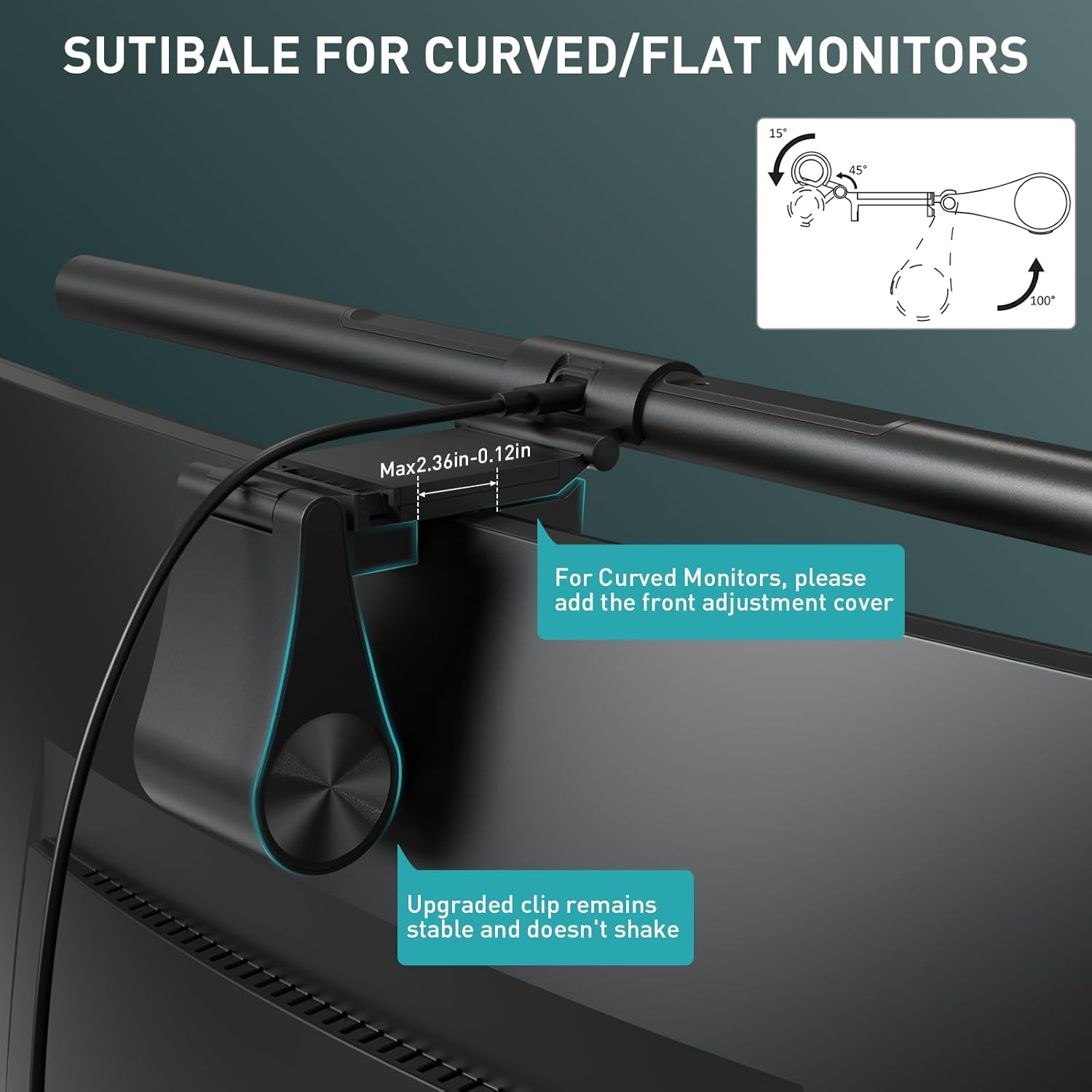 Quntis Monitor Light Bar PRO+ Wireless Remote, Fit for Curved/Flat Monitor, Eye Protection Black - شريط إضائة للشاشة