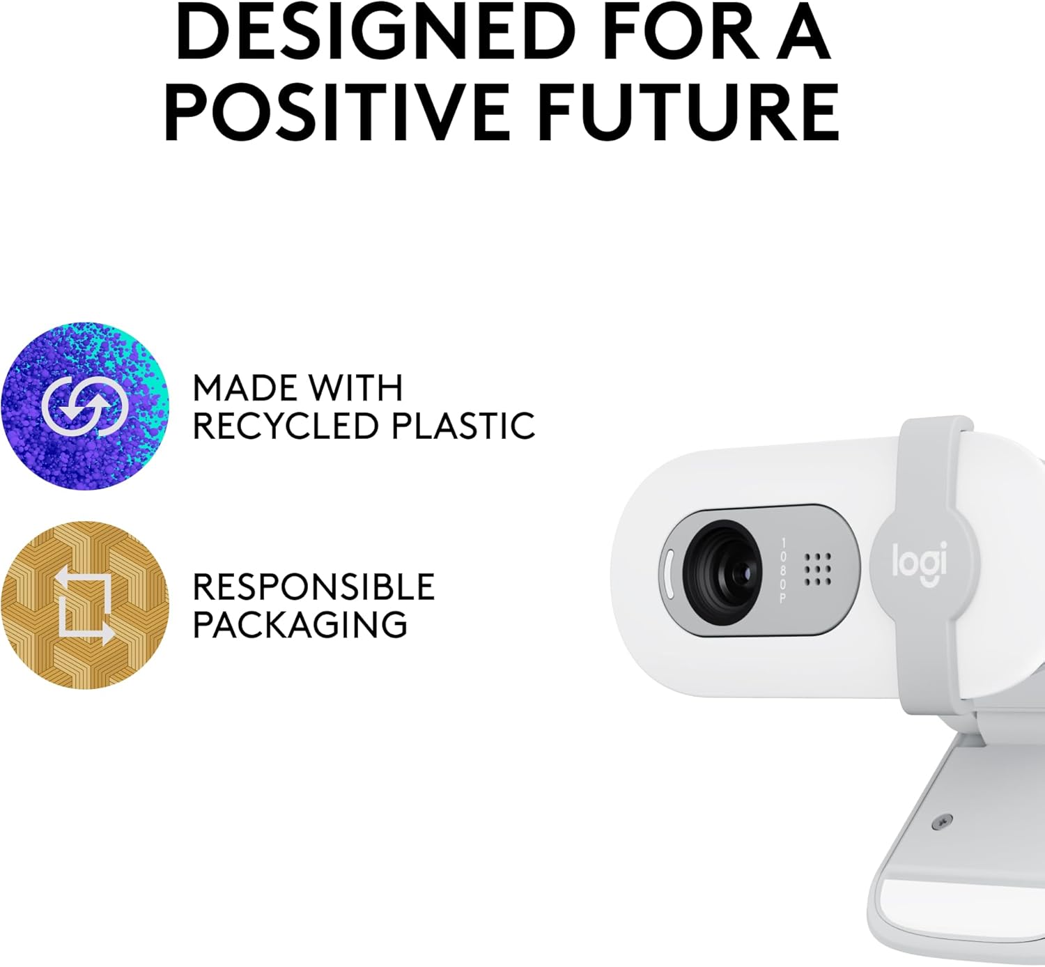 Logitech Brio 100 Full HD 1080p Webcam for Meetings, Streaming, Desktop, Laptop, PC - Built-in Mic, Shutter, Works with Zoom, Microsoft Teams, Nintendo Switch 2’s new GameChat Mode-Off -White - كام