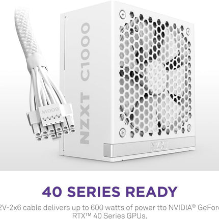 NZXT C1000 Gold ATX 3.1 1000W 80+ وحدة PSU منخفضة الضوضاء بالكامل بيضاء - دائرة طاقة بيضاء ممتازة