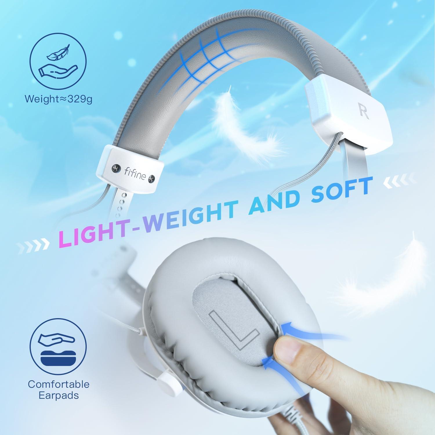 FIFINE H9 Headset 7.1 Surround Sound for Console/PC White - سماعات محيطية