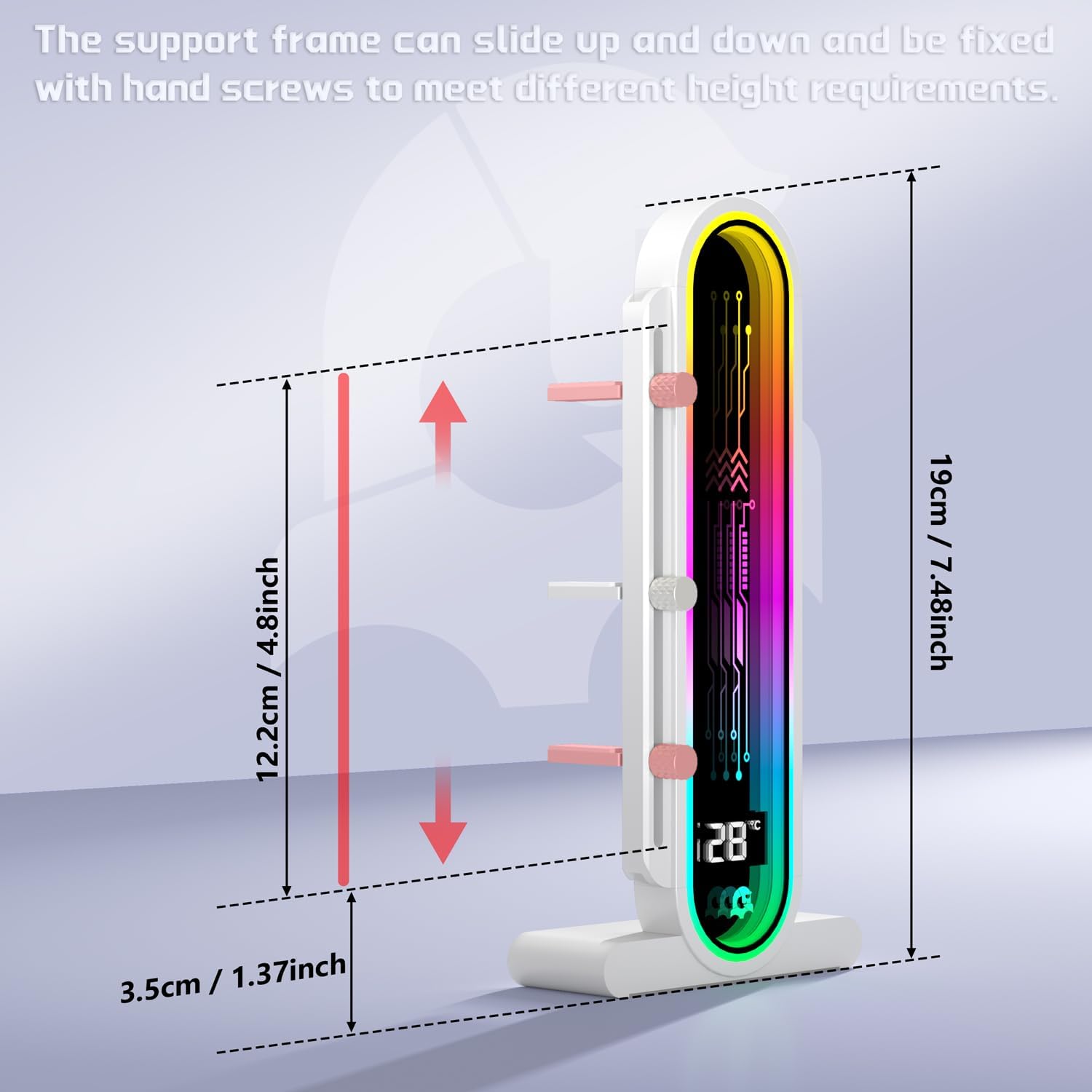 TGDGAMER x GPERHUAN DY7-White ARGB Vertical GPU Holder with Temperature Display, white - حامل كرت شاشة