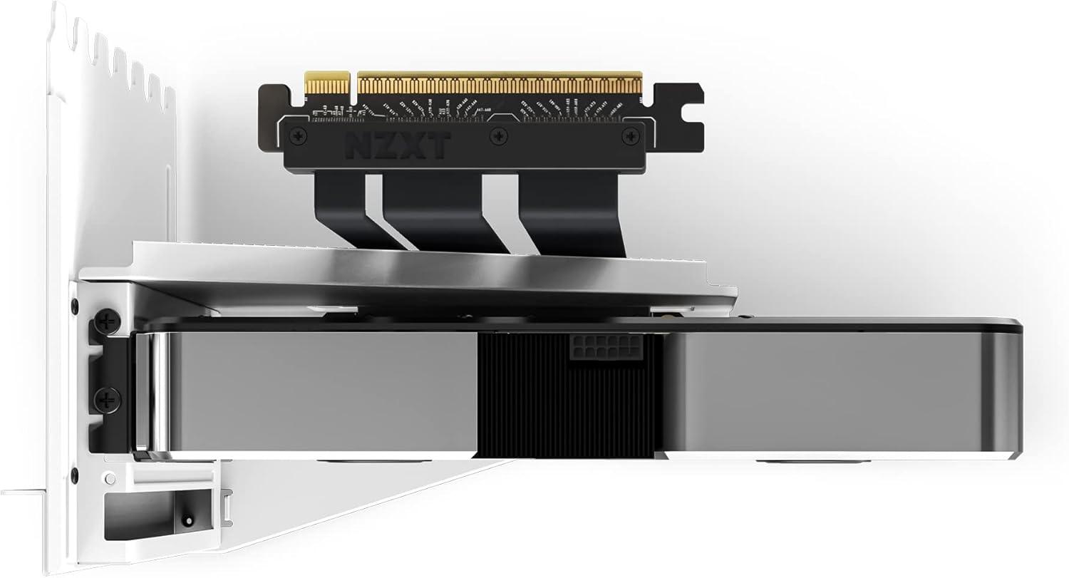 NZXT Vertical GPU Mounting Kit - AB-RH175-W1-175 mm PCIe 4.0x16 Riser Cable - GPU Holder - Sturdy Steel Bracket - White - حامل لكرت الشاشه