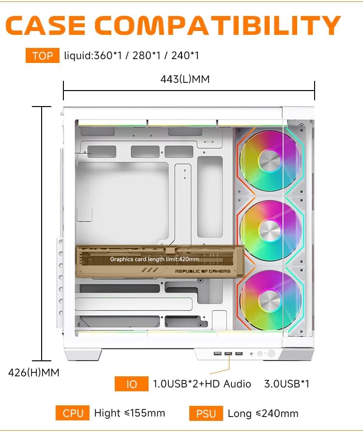 Jungle  Leopard (As-01) ATX Mid Tower Gaming Case Black with 4 Transwar p120 RGB Fans (With Type-C） - كيس