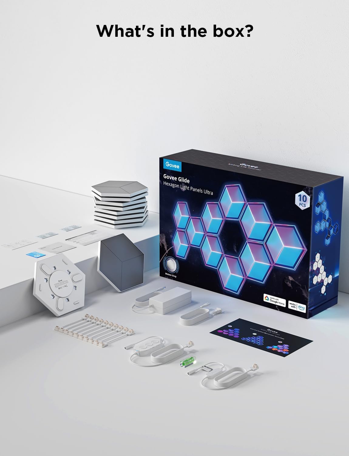 Govee Glide Hexagon Light Panels Ultra 7-Pack (Meteor Grey, H606A) – 3D RGBIC Smart LED Wall Panels - إضاءة حائط