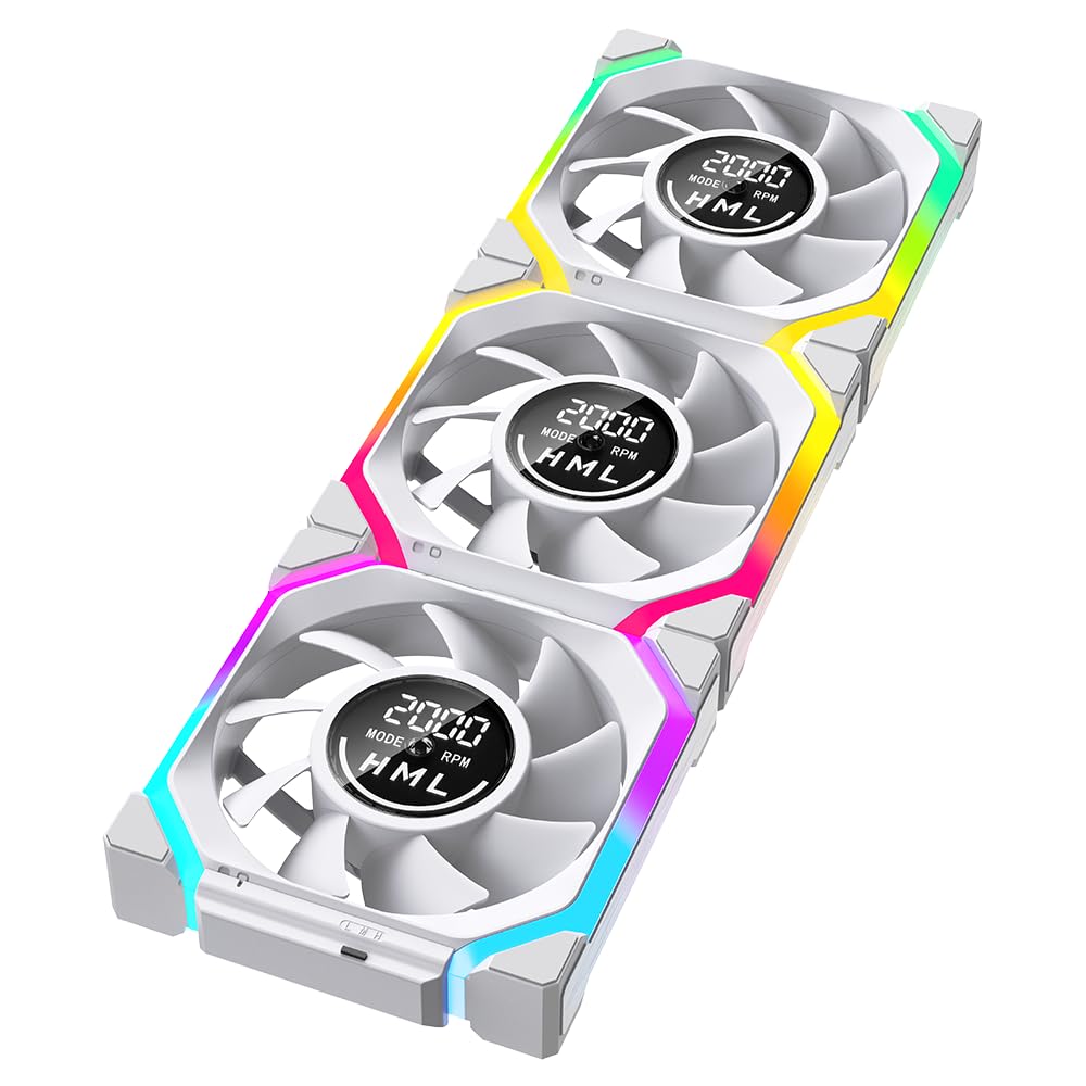 Jungle Leapard Galaxy V2 Dgt 3Pack Fans (Forward / Reverse), 120mm ARGB and PWM Case Fan White - مروحة مع شاشه Jungle Leapard Galaxy V2 Dgt 3Pack Fans (Forward / Reverse), 120mm ARGB and PWM Case Fan White - مروحة مع شاشه