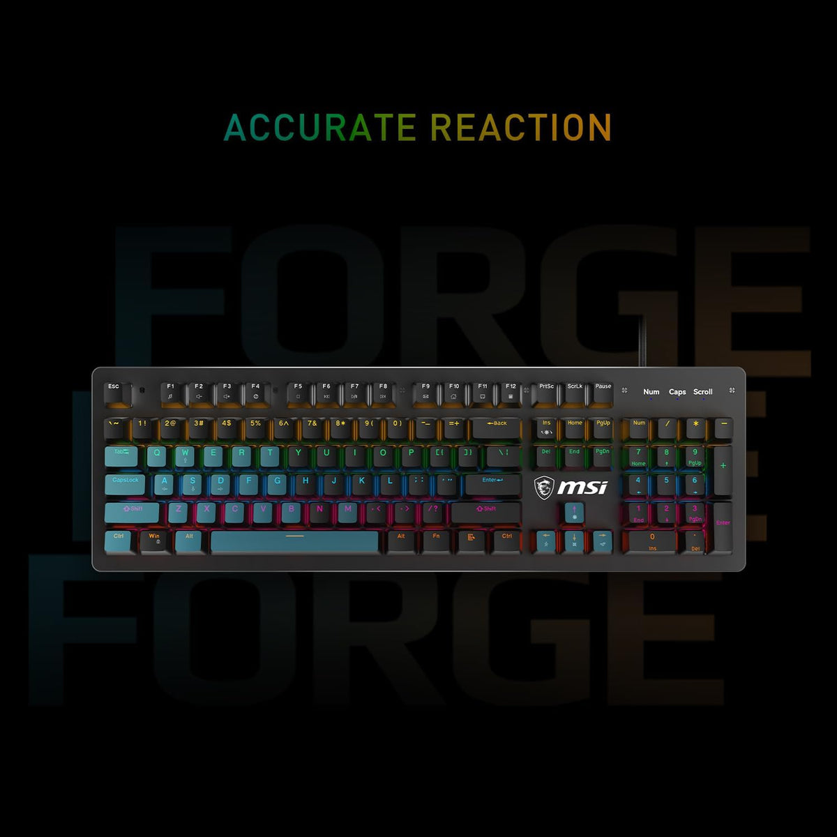 MSI Forge GK300 RGB Gaming Combo – Clicky Mechanical Blue Switches, 7200 DPI Optical Mouse, 9-Mode RGB & Floating Keycaps - ماوس وكيبورد ميكانيكي