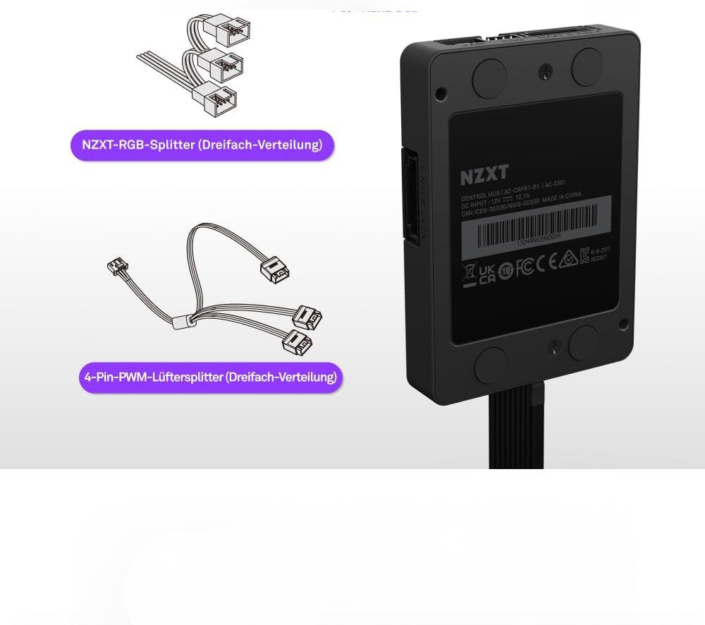 NZXT Control Hub - Digital RGB Lighting and PWM Fan Speed Controller - متحكم في المراوح