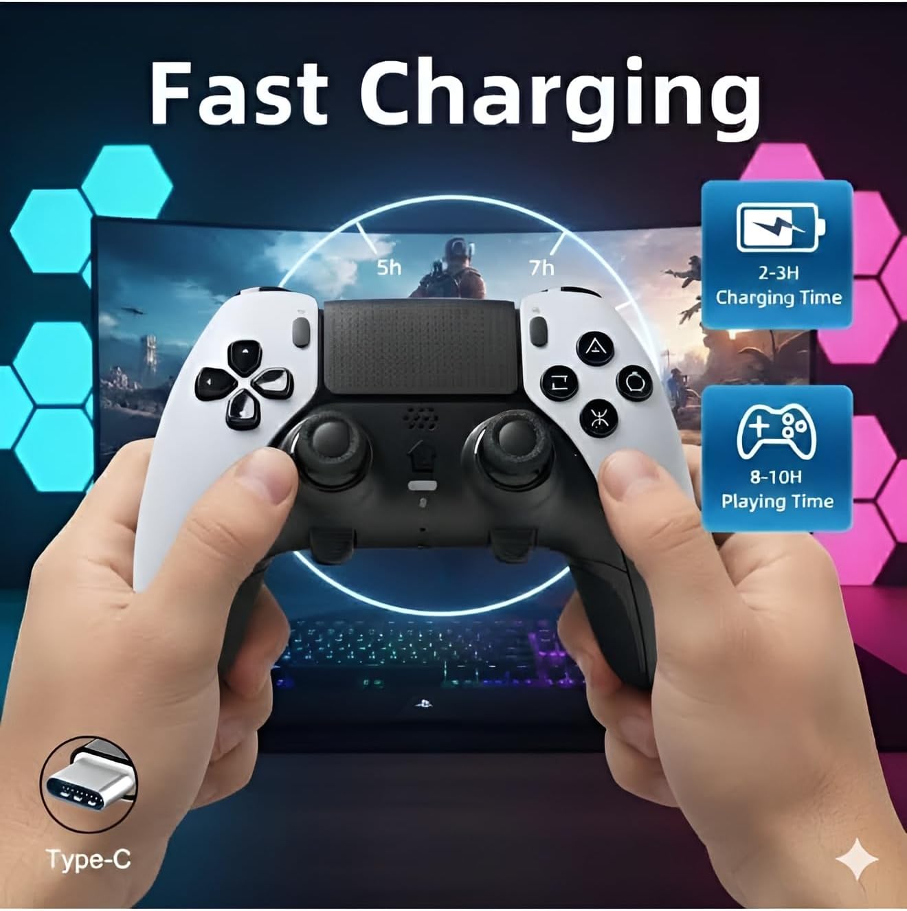 EpicArma PS5 & PC Wireless Controller Gamepad, 6-Axis Gyro, Custom Rear Triggers, Black