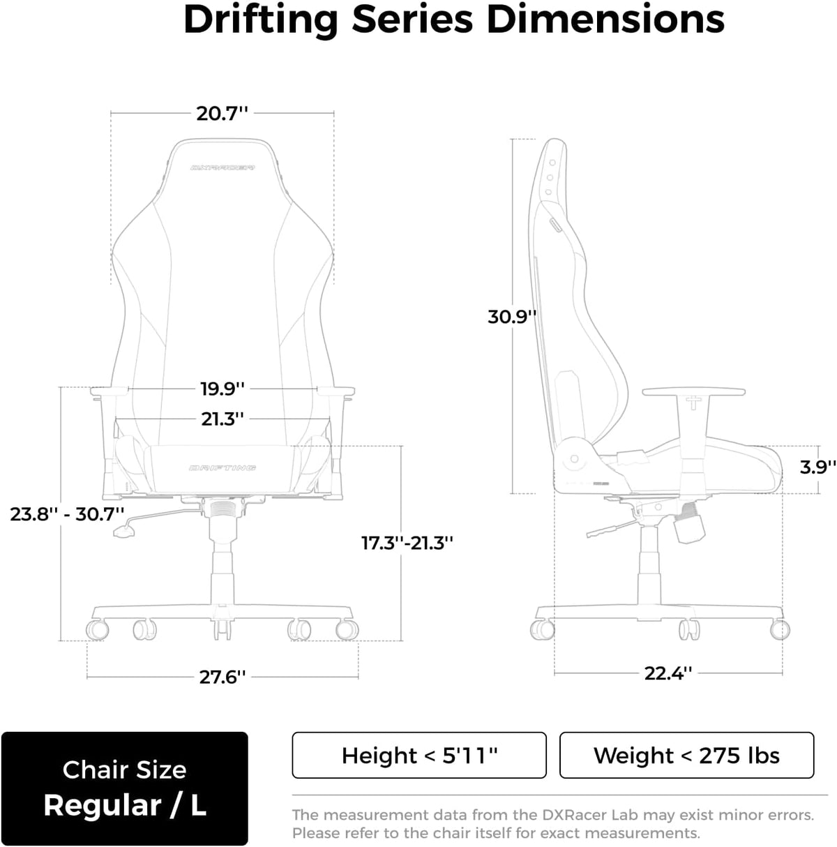 DXRacer Drifting Series Gaming Chair (Size L) – EPU Leatherette, Stealth Black - كرسي اسود