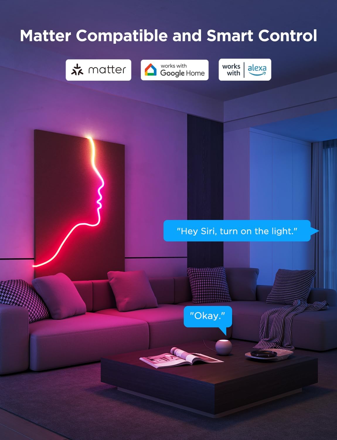 Govee Neon Rope Light 2 (5m / 16.4ft, H61D5) – Ultra-Flexible RGBIC Smart Neon LED Strip with Matter Support - إضاءة نيون