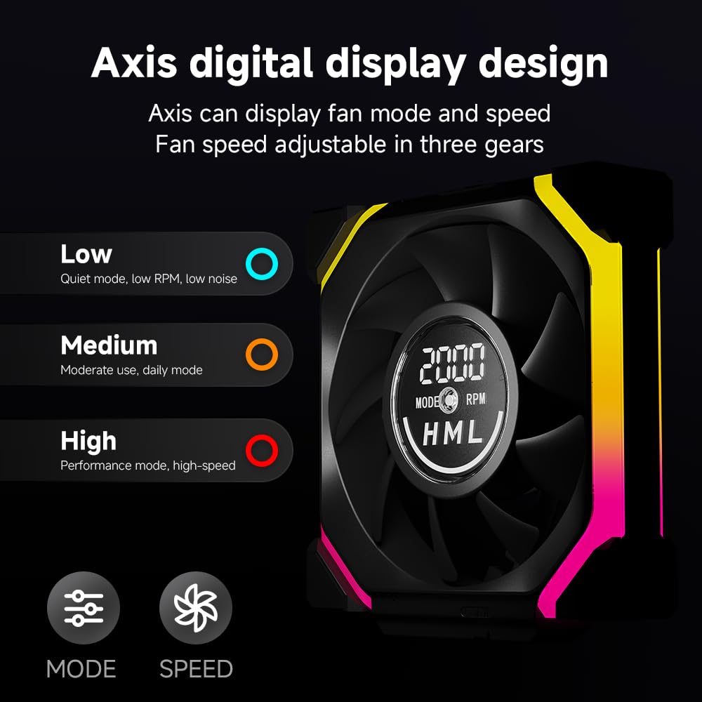 Jungle Leapard Galaxy Series V2 Dgt 3Pack Fans (Forward / Reverse), 120mm ARGB and PWM Case Fan Black - مروحة مع شاشه