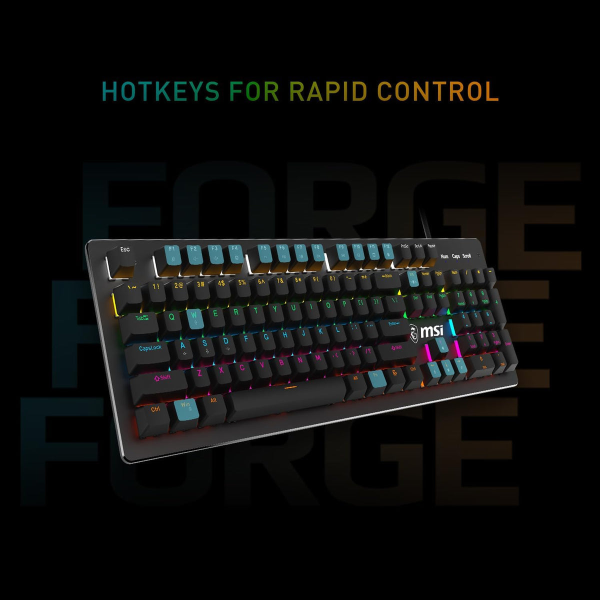 MSI Forge GK300 RGB Gaming Combo – Clicky Mechanical Blue Switches, 7200 DPI Optical Mouse, 9-Mode RGB & Floating Keycaps - ماوس وكيبورد ميكانيكي