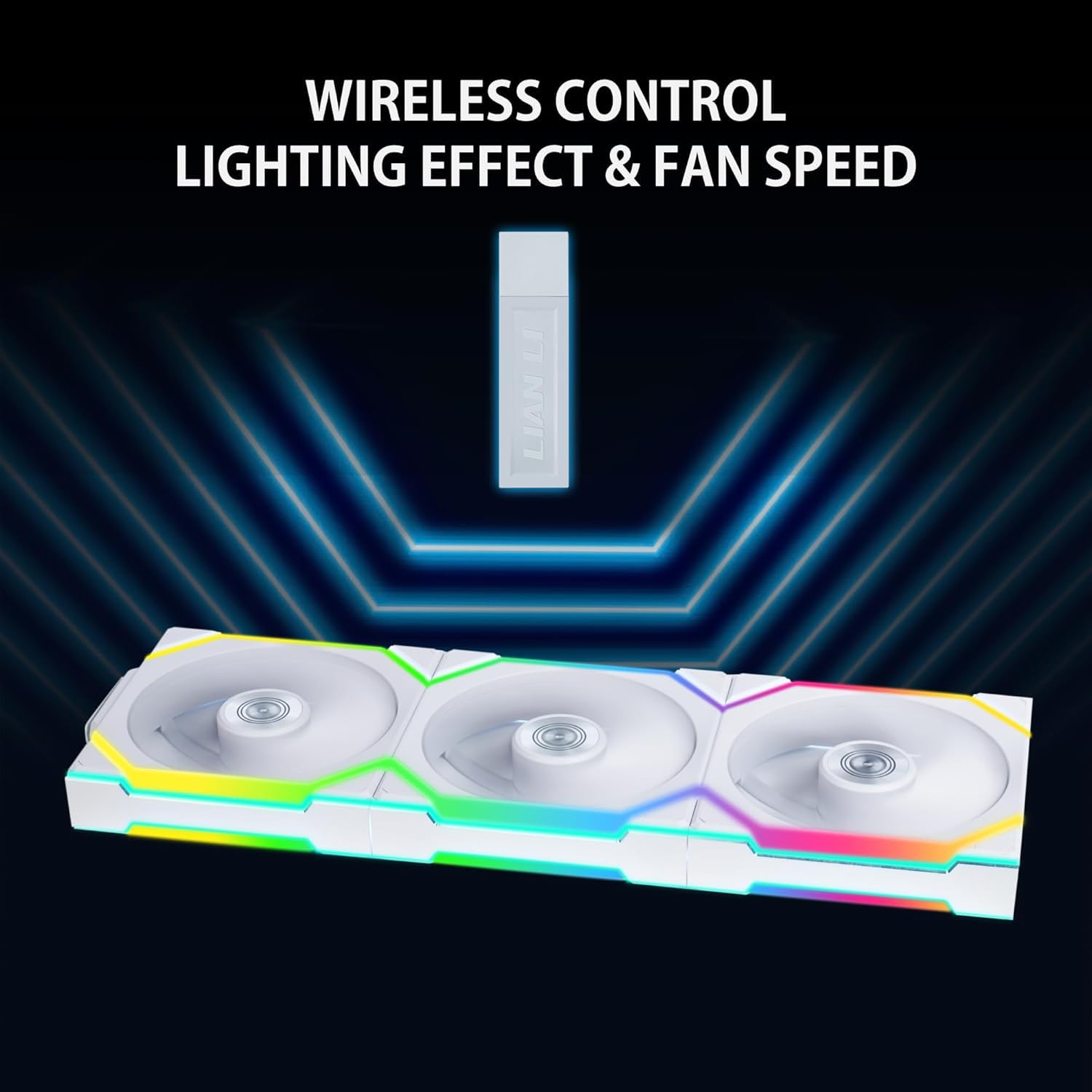 Lian Li UNI Fan SL Wireless 120mm ARGB Fan - Triple Pack - 2.4 GHz Wireless Signal for RGB & Fans Control - Customizable Lighting Effects - Controller Included & Required - White - مراوح بيضاء
